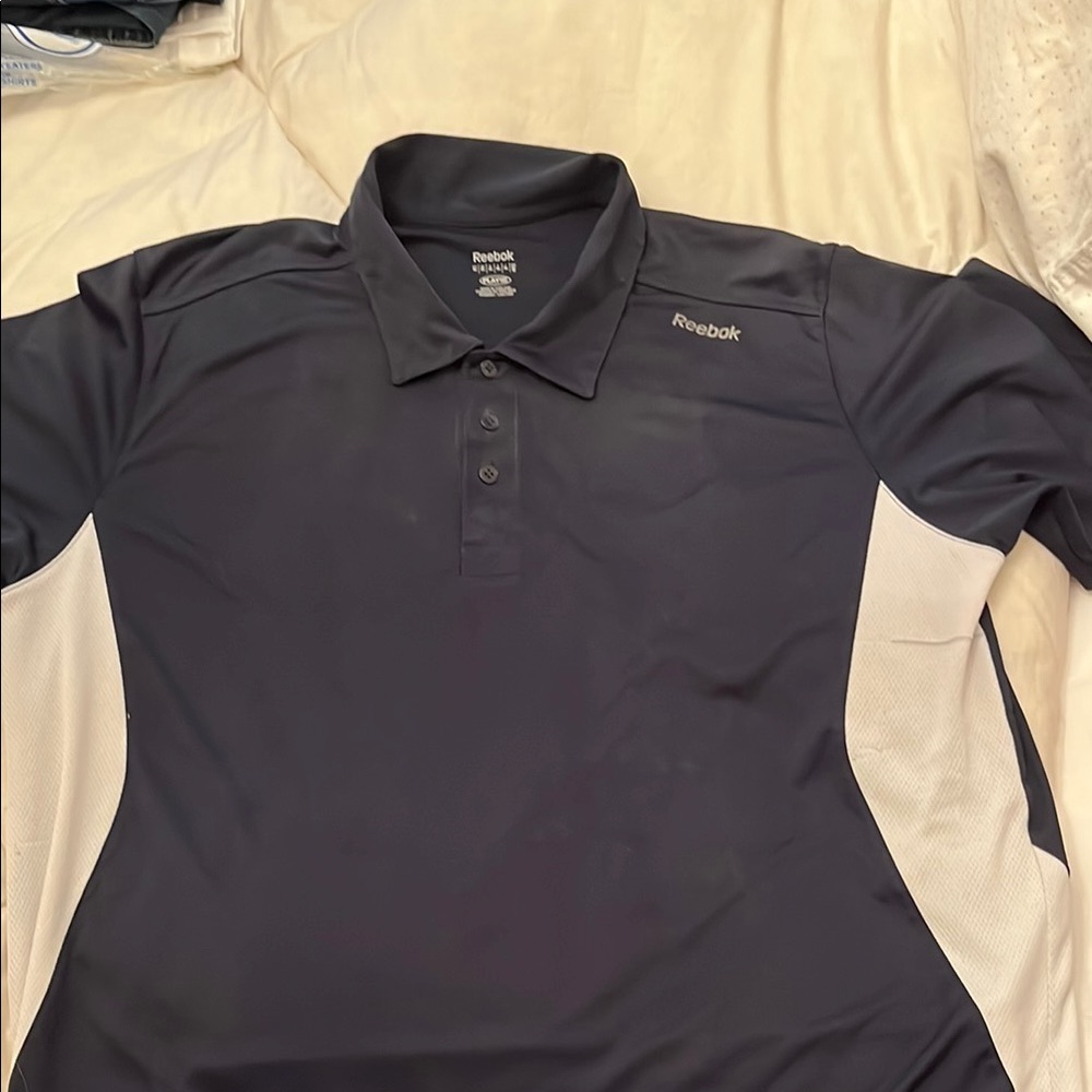 Reebok Navy and White Athletic Polo